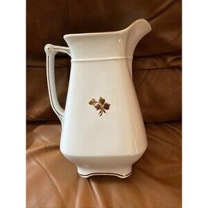12” Antique Anthony Shaw & Son Tea Leaf Copper White Ironstone Ewer Pitcher Jug